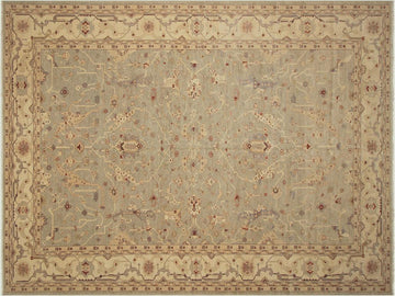 handmade Traditional Kafkaz Lt. Green Ivory Hand Knotted RECTANGLE 100% WOOL area rug 13x18